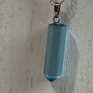 Blue Crystal Point Pendant Necklace - Silver Chain